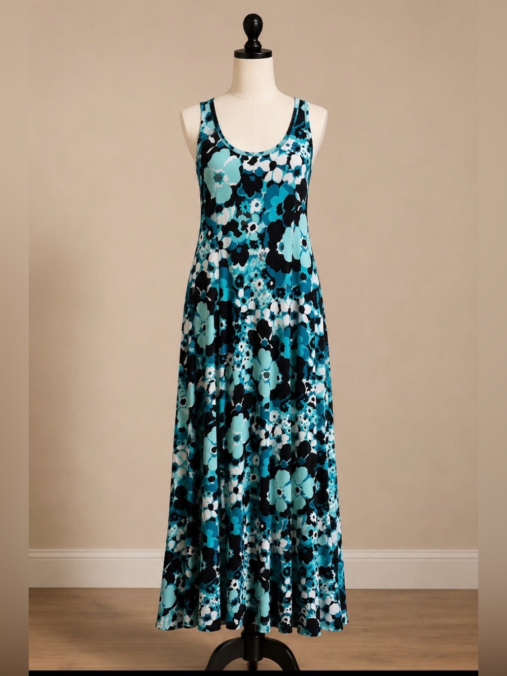 Michael Kors Teal and Black Floral Maxi Dress